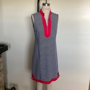 Brooks Brothers black & white striped dress w/pink trim size M in excellent cond